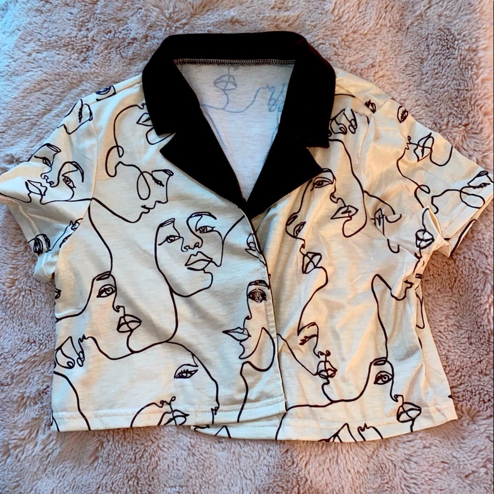 Brown and cream button down tee
